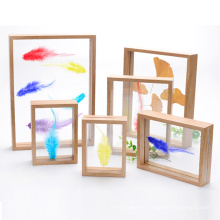 Natural Wood Finished Decorative Double Sided Glass Float Frame